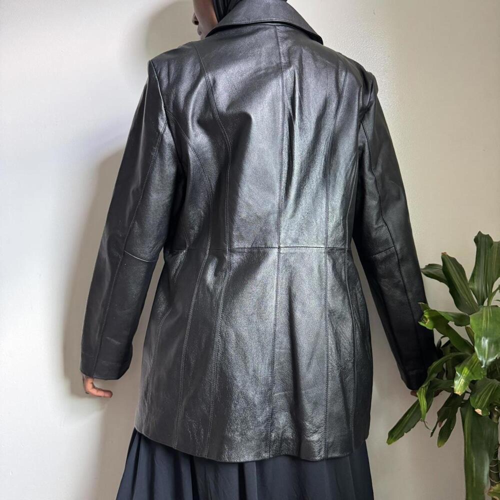 Vintage button-up black leather jacket women’s XL(16/18) - Picture 4 of 6